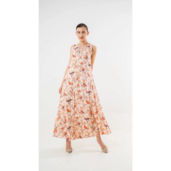 Access Linen Blend Floral Sleeveless Collared Maxi Dress size 8 - Picture 3 of 7